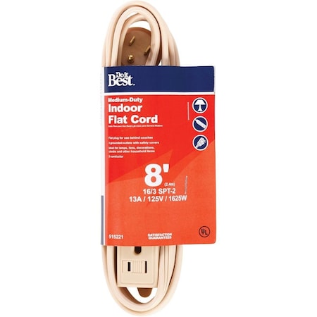 All-Source SPT-2 Extension Cord, 16 AWG, Indoor, 16/3, 3 Outlets, Tan, 8 ft IPF-PT2163-8-BEG